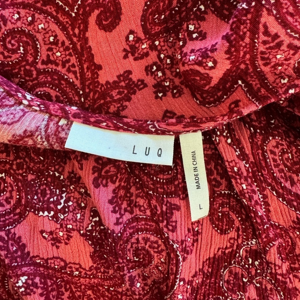 Anthropologie LUQ large pink red paisley boho top - Picture 7 of 10